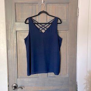 Maurices Navy Blouse with Criss-Cross Detailed Back